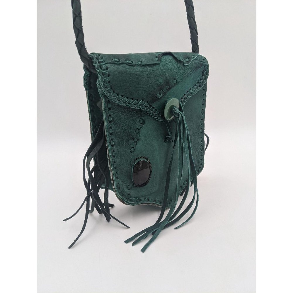 Handmade women's boho leather pouch festival bag - Picture 2 of 13